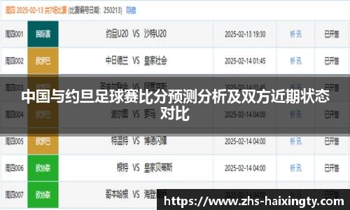 中国与约旦足球赛比分预测分析及双方近期状态对比